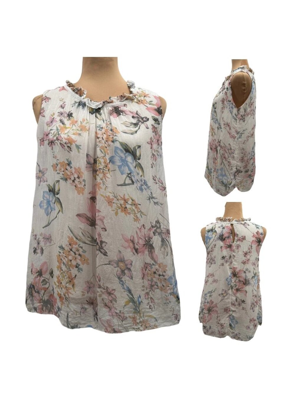 Elena Baldi | Made In Italy Sheer Pastel Floral Sleeveless Blouse | Size Small